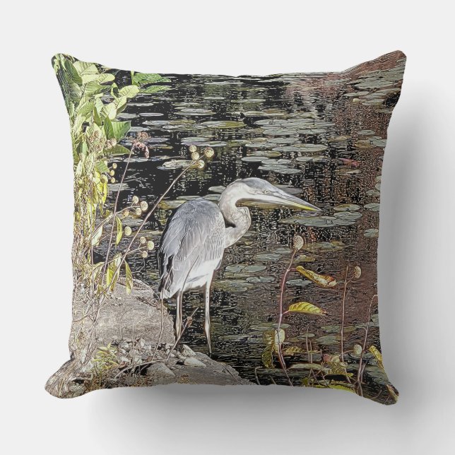 Cojín Decorativo Great Blue Heron Throw Pillow (Anverso)