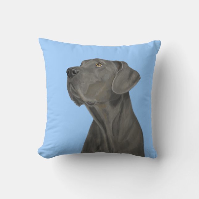 Cojín Decorativo Great dane hermoso gris en azul (Anverso)