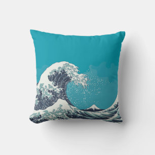 Cojín Decorativo Great Wave and Mount Fuji vintage wocut japonesa