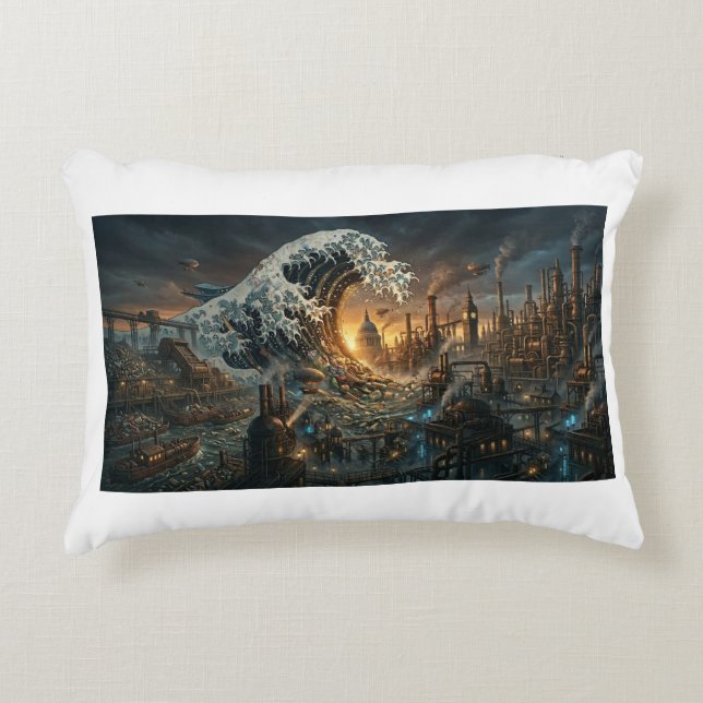 Cojín Decorativo Great Wave of Plastic Trash - Steampunk Cushion (Anverso)