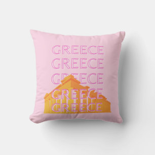 Cojín Decorativo Grecia, arte de viajes, rosa