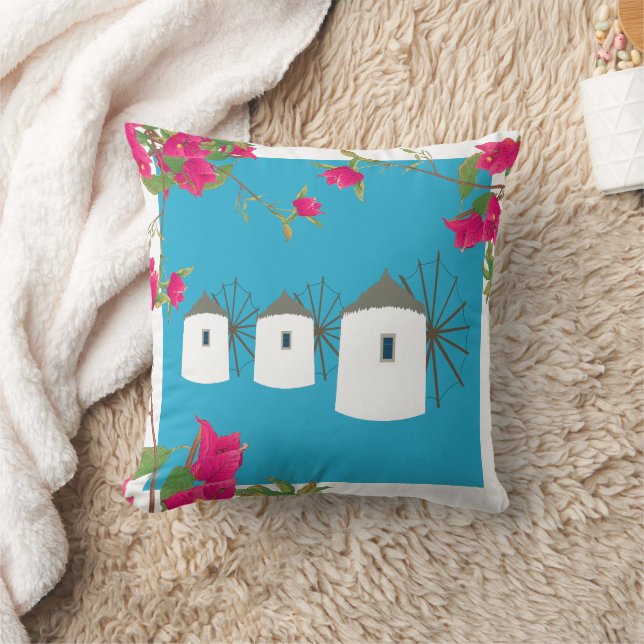 Cojín Decorativo Grecia Bougainvillea Isla Griega Molinos de viento (Manta)