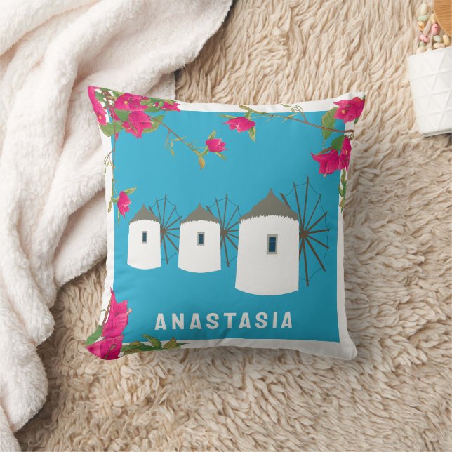 Cojín Decorativo Grecia Bougainvillea Isla Griega Nombre de molinos (Manta)