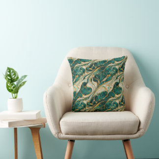 Cojín Decorativo Green and Gold Marble Throw Pillow