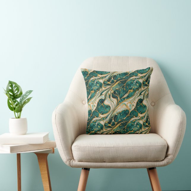Cojín Decorativo Green and Gold Marble Throw Pillow (Silla)