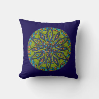 Cojín Decorativo Green/Blue Starburst Mandala Throw Pillow