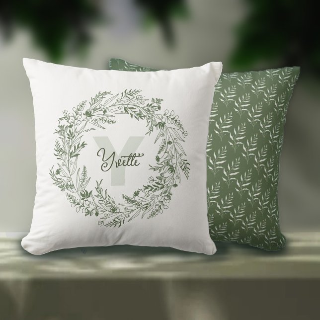 Cojín Decorativo Green Botanical Monogram Y (Subido por el creador)