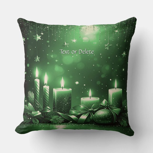 Cojín Decorativo Green Candles Christmas Holiday Throw Pillow (Anverso)
