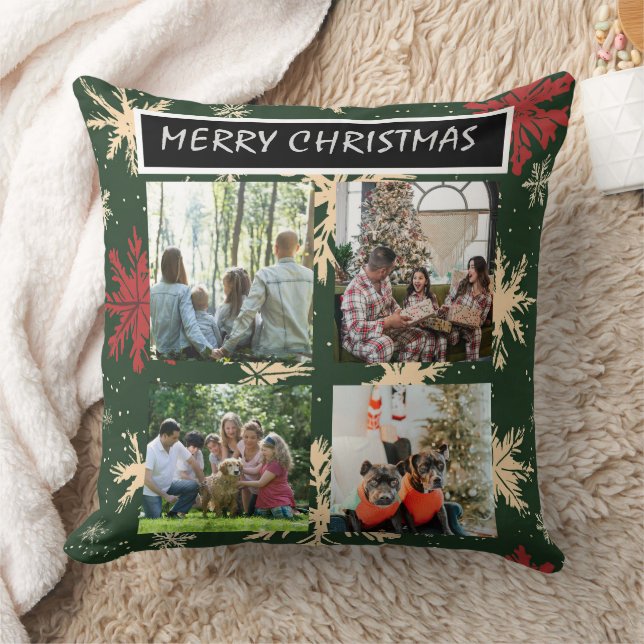 Cojín Decorativo Green Christmas Patterns  4 Photo Collage (Manta)