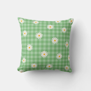 Cojín Decorativo Green Daisy Plaid Gingham Check Flower Pattern