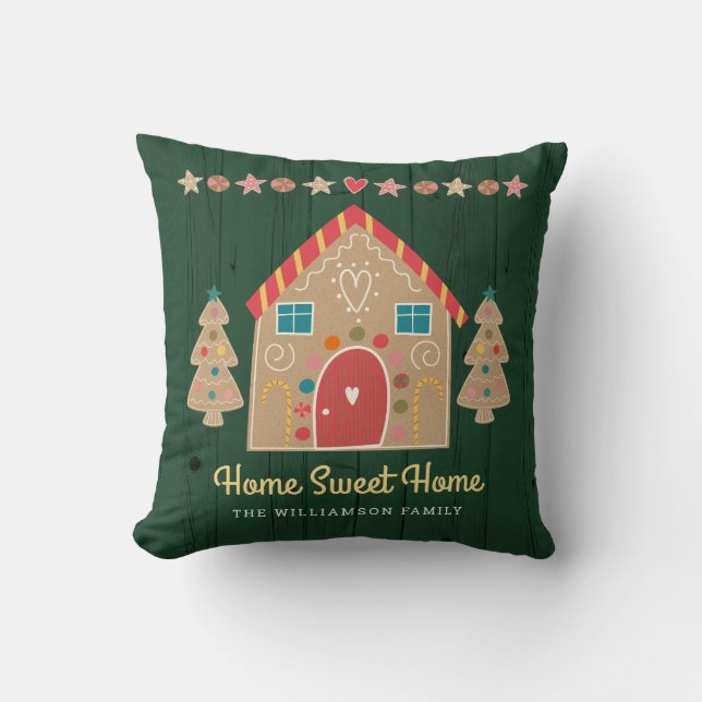 Cojín Decorativo Green Gingerbread House Hogar Sweet Home Rustic (Anverso)