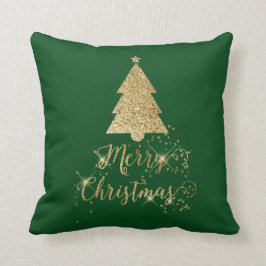 Cojín Decorativo Green Gold Sparkle Merry Christmas Tree