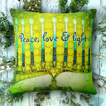 Cojín Decorativo Green Hanukkah Menorah Peace Love Light Script<br><div class="desc">"Paz, amor y luz". Una foto de primer plano de una colorida y brillante menorah artística verde y amarilla te ayuda a inaugurar la festividad de Hanukkah con estilo. Sienta el calor y la alegría de la temporada de vacaciones cuando te relajes en esta impresionante y colorida almohada de lanzamiento...</div>