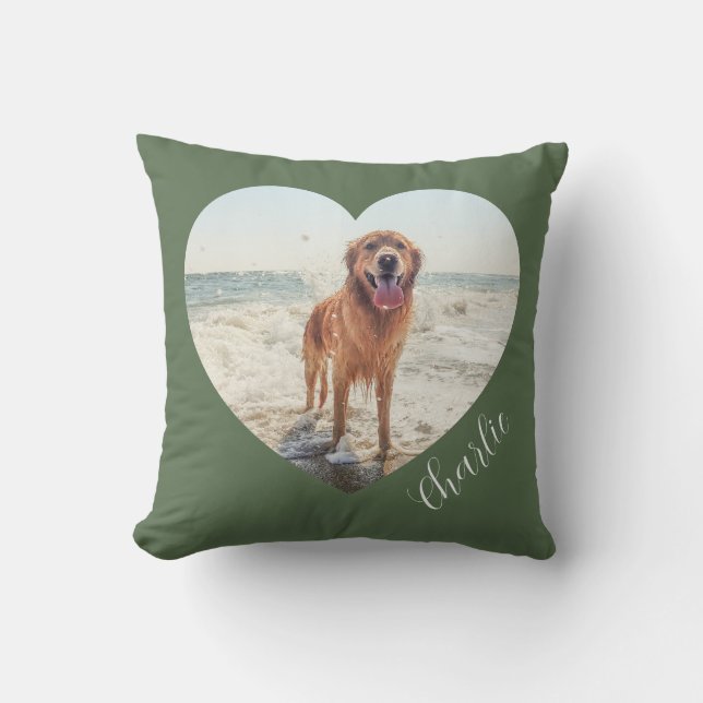 Cojín Decorativo Green Pet Heart Photo Script Cute Personalized Dog (Anverso)