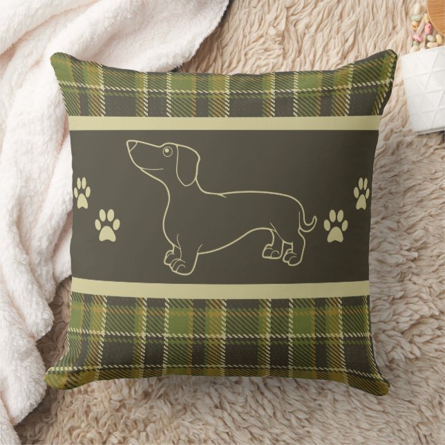 Cojín decorativo Green Plaid Dachshund (Manta)