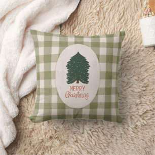 Cojín Decorativo Green Plaid Merry Christmas, Rustic Farmhouse