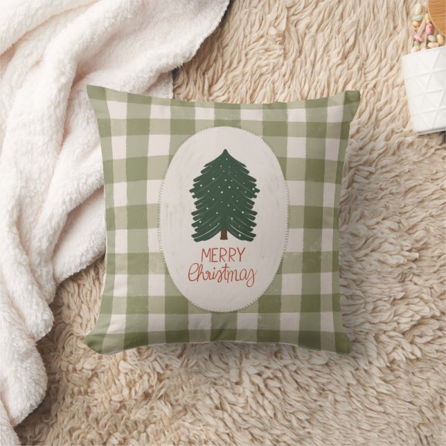 Cojín Decorativo Green Plaid Merry Christmas, Rustic Farmhouse (Manta)