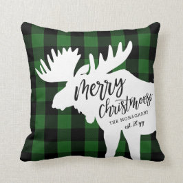 Cojín Decorativo Green Plaid Merry Christmoose Personalizado