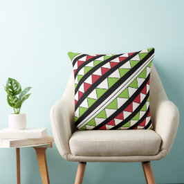 Cojín Decorativo Green Red Triángulos Black Diagonal Stripes Patter