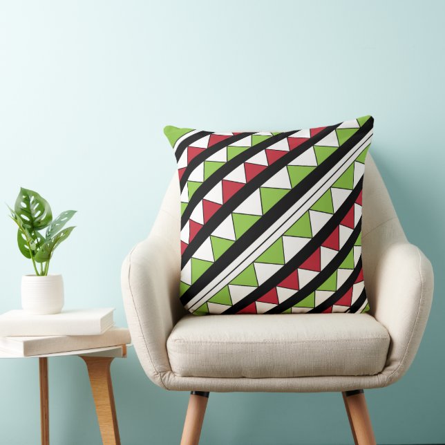 Cojín Decorativo Green Red Triángulos Black Diagonal Stripes Patter (Silla)