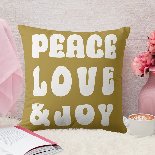 Cojín Decorativo Green Retro Groovy Peace Love Joy Holiday (Green Retro Groovy Peace Love Joy Holiday Throw Pillow)