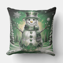 Cojín Decorativo Green Snowman Snowflakes Holiday Throw Pillow