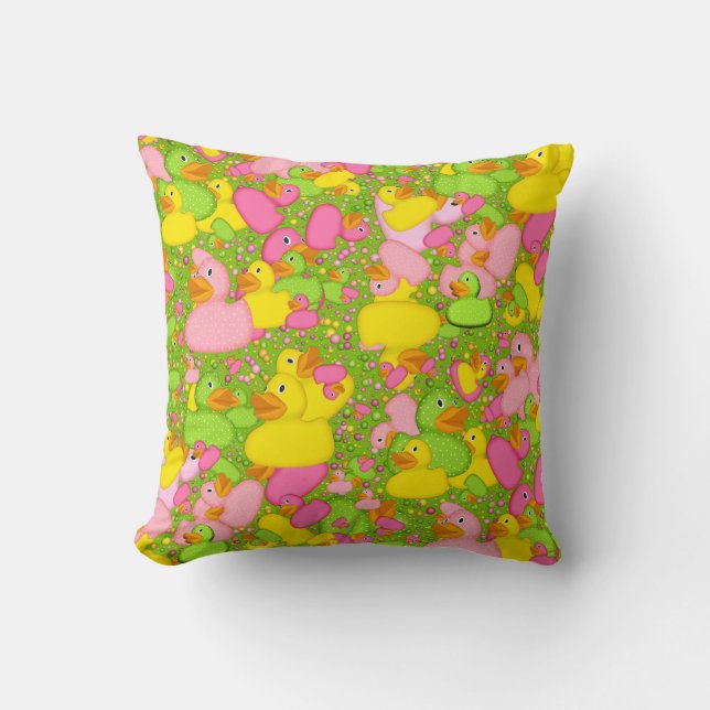 Cojín decorativo Green-Sq de Ducks-n-Dots-Style-2- (Anverso)