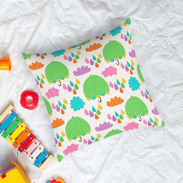 Cojín Decorativo Green Umbrellas with Clouds and Raindrops