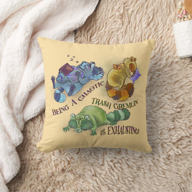 Cojín Decorativo Gremlin de basura caótico, mapaches dormilones (Manta)