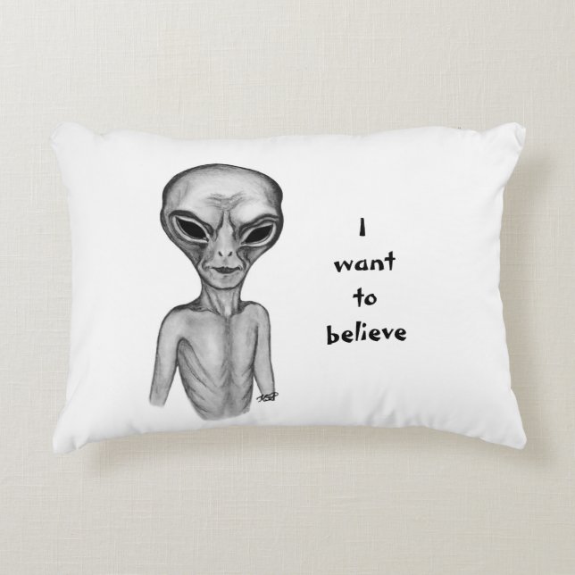 Cojín Decorativo Grey Alien , quiero creer (Anverso)