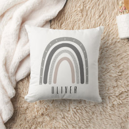Cojín Decorativo Grey/Neutral Boho Rainbow Monogram Pillow 