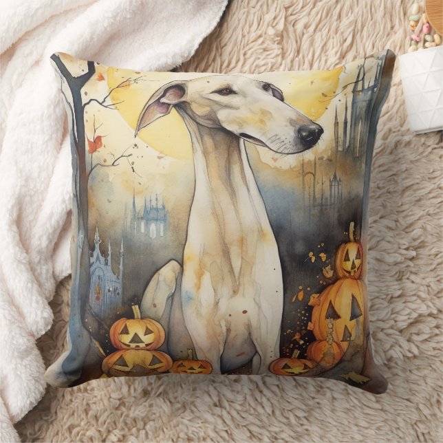 Cojín Decorativo Greyhound de Halloween con calabazas asustadas (Manta)