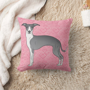 Cojín Decorativo Greyhound Italiano Azul Y Blanco Sobre Corazones R