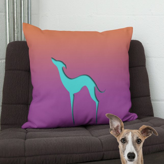 Cojín Decorativo Greyhound Whippet Dog azul naranja púrpura Ombre (Subido por el creador)