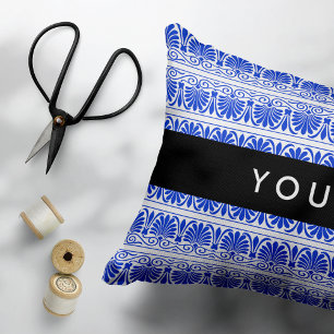 Cojín Decorativo Griego Fret Arabesque Blue, Tu Nombre, Personaliza