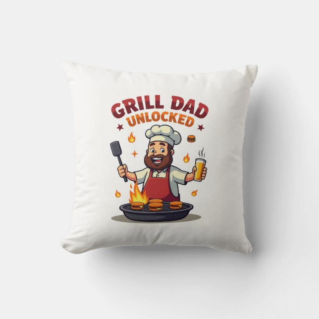 Cojín Decorativo Grill Dad Unlocked - Funny BBQ Chef Dad Design" (Anverso)