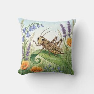 Cojín Decorativo Grillo Lindo en una Hoja Insectos Pequeños