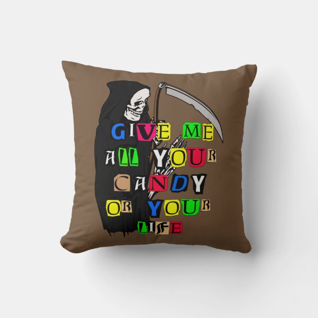 Cojín Decorativo Grim Reaper Dame Candy Ransom Note Pillow ZSSPG (Anverso)