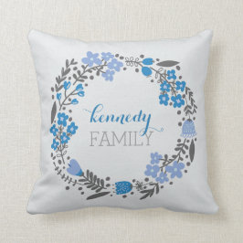 Cojín Decorativo Gris azul personalizado guirnalda floral del
