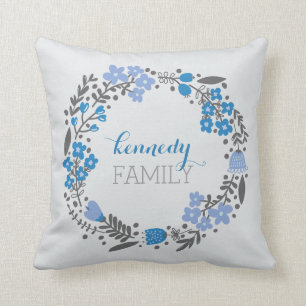 Cojín Decorativo Gris azul personalizado guirnalda floral del