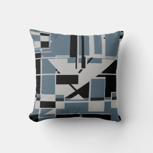 Cojín Decorativo Gris Black Slate Blue Geometric Abstract Laberinto