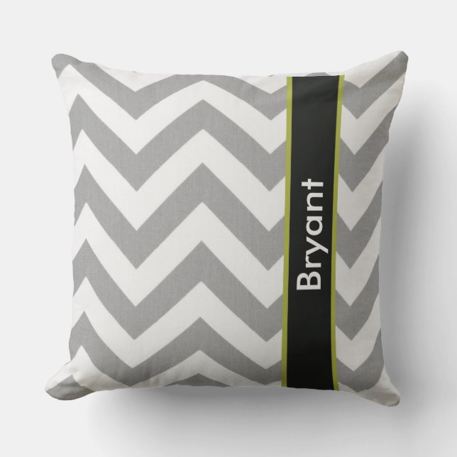 Cojín decorativo Gris Chevron personalizado (Anverso)