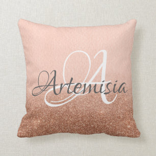 Cojín Decorativo Gris color de rosa rosado inicial conocido de
