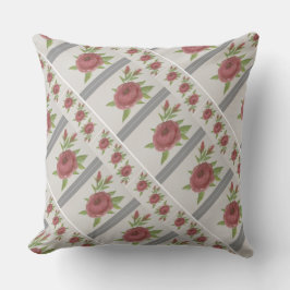 Cojín Decorativo Gris Con Patrón Floral Rosa