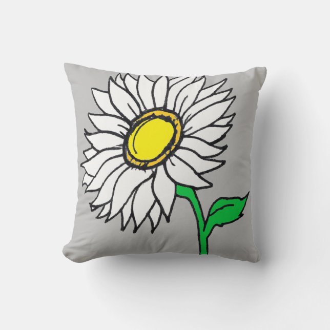 Cojín Decorativo Gris Daisy de moda Sunflower Amarillo Blanco (Anverso)