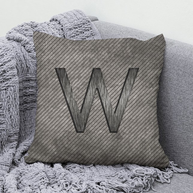 Cojín Decorativo Gris de carbón vegetal monograma simple y personal (Subido por el creador)