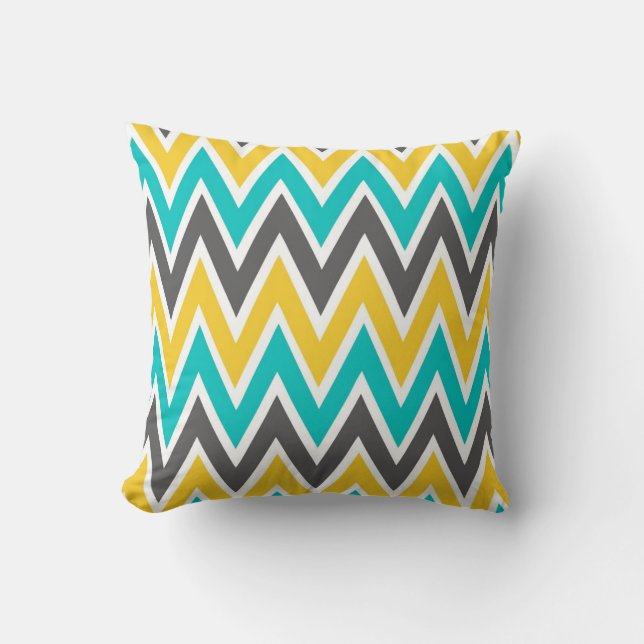 Cojín decorativo gris de Chevron del oro amarillo (Anverso)