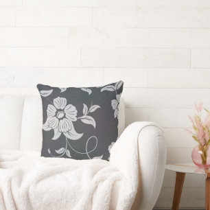 Cojín Decorativo Gris de flores antiguas