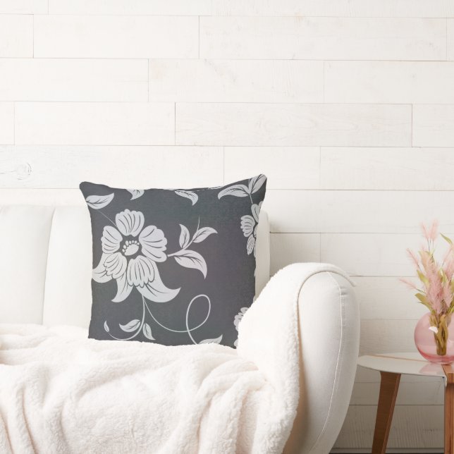 Cojín Decorativo Gris de flores antiguas (Sofá)