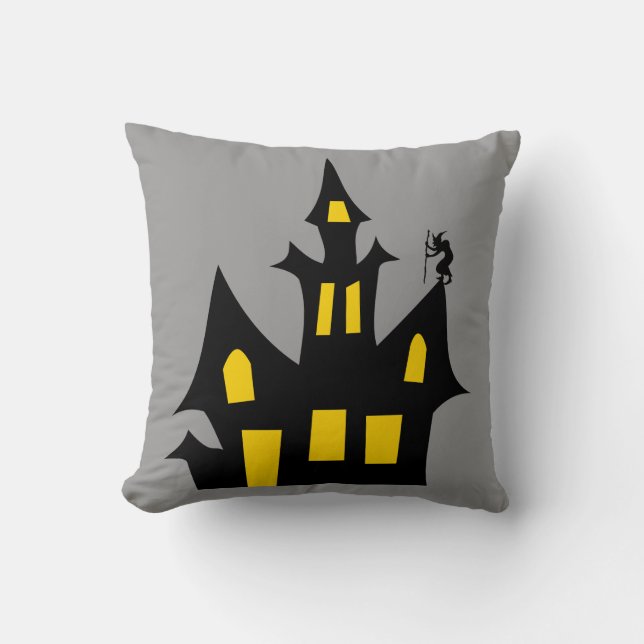 Cojín decorativo gris de la casa embrujado (Anverso)
